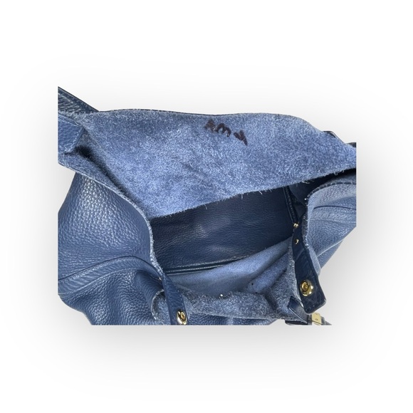 Michael Kors 𖦹 MK Perforated Logo Grab Bag Handbag 𖦹 Navy Pebbled Leather 𖦹 - Picture 12 of 17